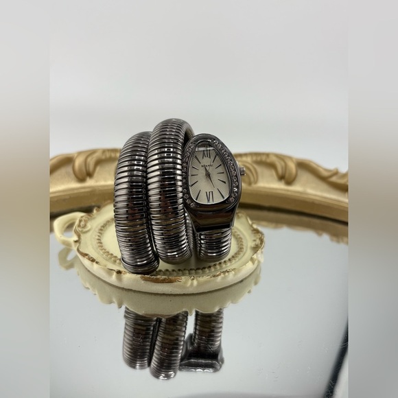 Accessories - Gunmetal Coil Bracelet Watch with Silver Dial – Stretch Statement Watch